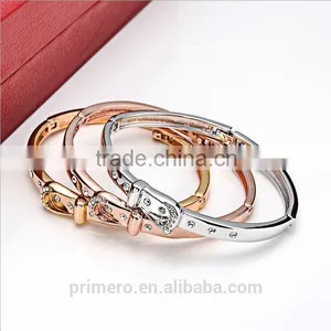 Leather Belt Bangle Women Fine Jewelry Real 18K Gold Plated Belt Bracelets thumbnail-3