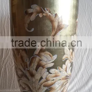 Luxury Decorative Lacquerware Vase, Finish in MOP, Moving Eggshell, Background Silverleaf Champagne thumbnail-1
