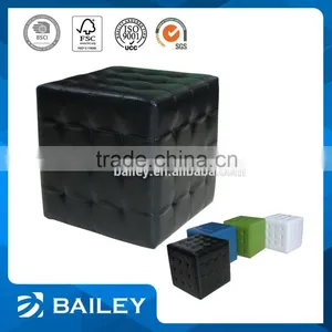 Home Furniture Classic Black Leather Cubic Ottoman Pouf thumbnail-1
