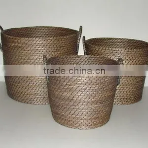 S/ 3 Grey Strong Seagrass and Plastic Weaving With Handles thumbnail-1