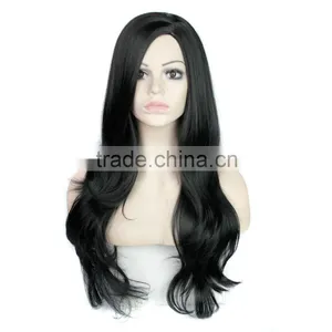 Cheap 30" Women's Long Wavy Curly Hair Wig Synthetic Natural Black Hair Wig Heat Resistant African American Wig For Black Women thumbnail-1