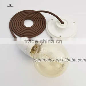 Factory Direct Sale Brown Braided Wire Cord With Ceiling Rose Ceramic Lamp Holder thumbnail-1