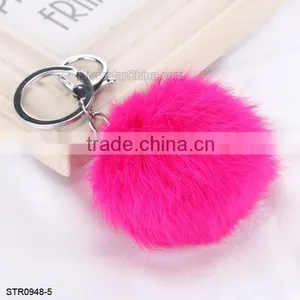 8cm Fur Pom Pom Keychain Rabbit Fur Ball Silver Keychain thumbnail-4