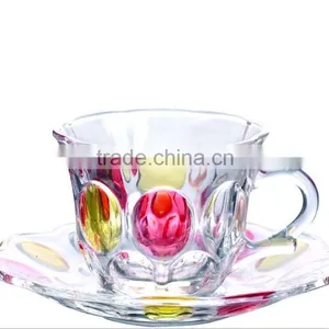 CLEAR SMALL GLASS COFFEE TEA CUP AND SAUCER thumbnail-1