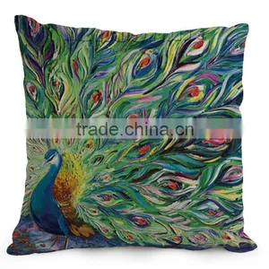 45*45cm Real High Qulity Peacock Sofe Cushion Covers Decorative Vintage Blue Linen Square Cushion Cover 18" Christmas Gift thumbnail-5