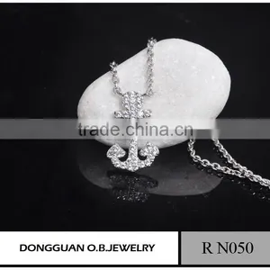 Cheapest Stainless Steel Pendant Anchor Necklace/Crystal Letter White Gold Necklace thumbnail-3