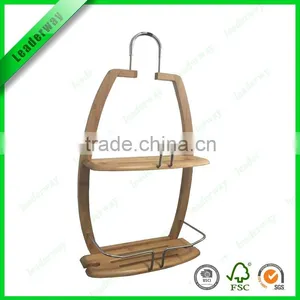 2-tier Shelf Bamboo Hanging Bathroom Shower Caddy With Towel Rack thumbnail-4