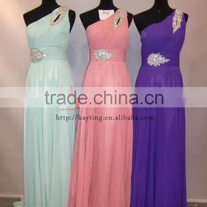 New One-shoulder Ruffle and Beaded Long Kaftan Pink Evening Dress thumbnail-4