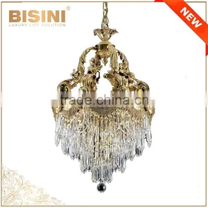 Rococo Style Crystal & Golden Brass Chandelier For Living Room Hotel Hall/ Elegant Crystal Chandelier Decorated Pendant Lamp thumbnail-2