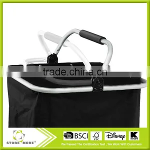 Collapsible Laundry Hamper - Black Foldable Clothes Basket With Handle thumbnail-2