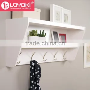 New Design Entryway Wall Mounted Floating Shelf Home Furniture Eco-friendly Wood Wall Shelf With 5 Hooks thumbnail-1