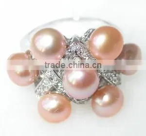 Pink Round Fashion Lady Tahitian Pearl Ring With Diamond thumbnail-1
