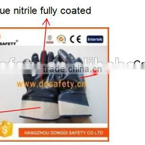 DDSAFETY Cotton Jersey Liner Safety Cuff With Full Blue Nitrile Coating Heavy Duty Glove thumbnail-6