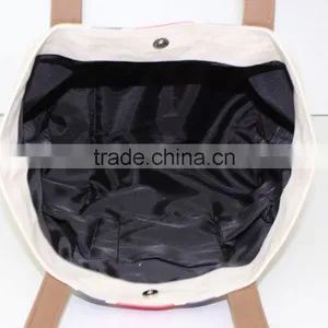 2015 Premium Cotton Canvas Bag With Leather Handle Women's Casual Cotton thumbnail-4