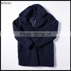 2015 Winter Fashion Blue French Terry Wool Fabric Coat thumbnail-2