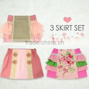 Wholesale Children's Boutique Clothing Girls Cotton Skirt Lace Trim Button Design thumbnail-2