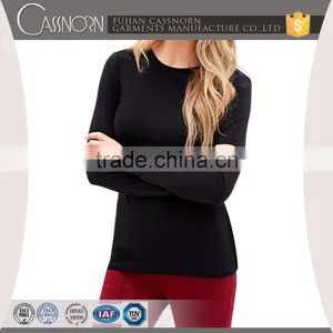 Simple Design Crew Neck Long Sleeve Stretch Women Plain Black Sweater thumbnail-1