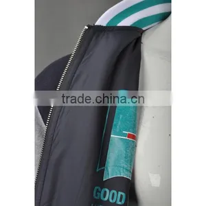 Men Wholesale Satin Wool With Black Leather Sleeves Custom Bomber Varsity Jacket thumbnail-4