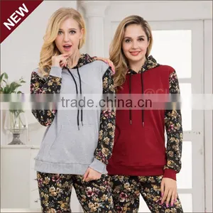 New Wholesale Cvc Women Fancy Printing Pajama With Hood Custom Front Pocket Design Winter Pajamas Set for Lady thumbnail-2