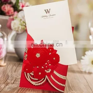 Wedding Items Chinese 6039 Red Big Flower Free Customized Wedding Invitation Card thumbnail-4