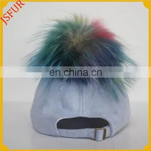 Raccoon Fur Pom Pom Women Hip Hop Spring Sports Cap thumbnail-3