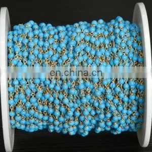 Syn Turquoise Wire Wrapped Gemstone Beaded Chain thumbnail-1