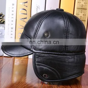 Unisex Cowhide Genuine Leather Earflaps Earmuff Bomber Baseball Hat Trapper Cap thumbnail-3