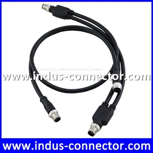 Y Splitter Cable M12 3 Pin One Male to Two Female Straight Pvc Cable thumbnail-1
