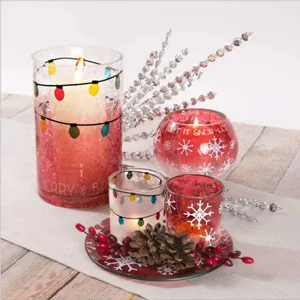 Red Christmas Glass Votive Candle Holder With White Snow for Christmas Decor Ornament thumbnail-3