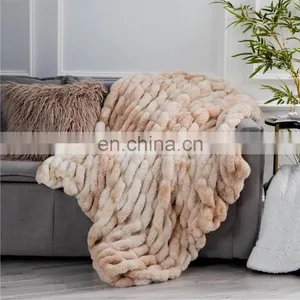 2020 Latest Tie Dyed Rabbit Hair Polyester Faux Fur Throws Spandex Receiving Blanket For Native American thumbnail-1