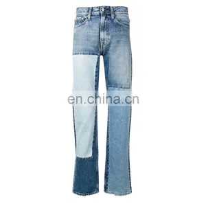 DiZNEW OEM Blue Cotton Straight Leg Patchwork Jeans For Men thumbnail-2