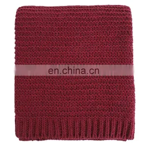 Wholesale High Quality Warm Knit Red Solid Color Throw Blanket thumbnail-1