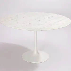 Eero Saarinen Modern Tulip Style Black Kitchen White Marble Top Round Dining Table and Chairs thumbnail-2