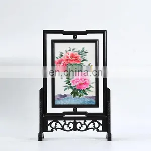 Chinese Style Craft Gift Square Screen Dual-faced Silk Embroidered Drawing Furnishing Ornaments With A Wooden Frame For Decoration thumbnail-3