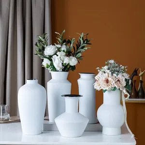 Tall Morandi White Hand Made Fashion Elegant Ceramic Flower Vase For Showroom Decor thumbnail-1