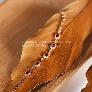 Treasure Diary Fine Jewelry Natural Pigeon Red Blood Gem Bracelet Women's 18K Rose Gold Diamond Bracelet Set thumbnail-2