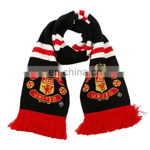 Fashionable Knitted Jacquard Scarf Wholesale Custom Logo Winter Scarf Fan Sports Soccer Football Fan Scarfs thumbnail-1