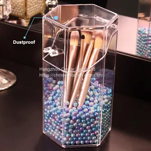 Hexagon Shaped Makeup Brush Holder Dustproof Comestic Brushes Organizer Storage thumbnail-2