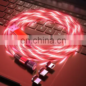 Hot Selling 2M 540 Degree Rotation 3 In1 Fast Charging Cable Led Luminous Flowing USB Magnetic Charging Cable for Phone thumbnail-4