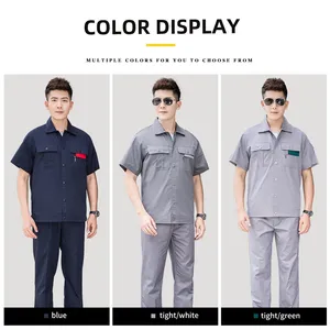 Summer Short Sleeved Work Clothes Set for Male and Female Workers, Workshop Labor Protection Clothing, Sweat Absorbing and Breathable Half Sleeved Work Clothes Wholesale thumbnail-1