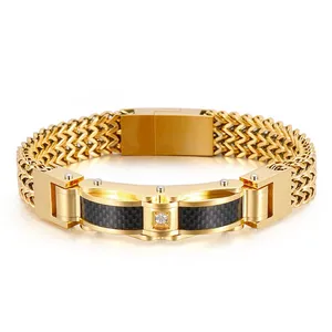 Luxury Bracelet for Men Gold Color 12MM Wide Stainless Steel Square Franco Link Chain Men's Wrist Bracelets With Magnet Clasp thumbnail-3