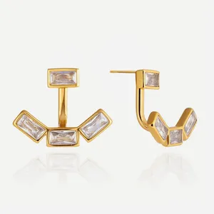 Geometric Gold/Silver Plated Stainless Steel Hoop Earrings for Couples thumbnail-1