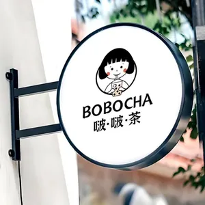 Outdoor Illuminated Shop Sign Board Double Sided Round LED Light Box thumbnail-1
