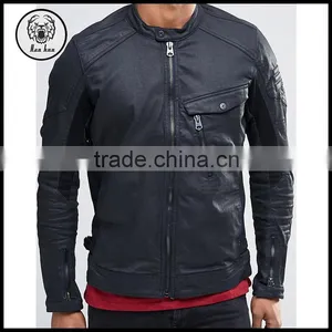 Mens Denim Biker Motorcycle Bomber Slim Fit Black Leather Jacket thumbnail-2