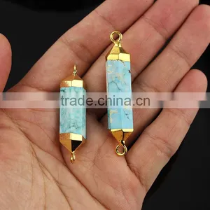 JF8601 Hot Sale Gold Electroplated Natural Turquoise Bar Charm Connectors thumbnail-2