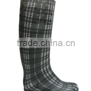 Women PVC High Boot With Check Lining thumbnail-1