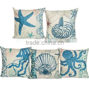 2016 Hot Sale Popular Fashion Home Decorative Conch Printing Linen Cheap Cushion Cover thumbnail-1