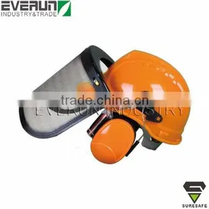 Protective Earmuff Mesh Visor Safety Helmet Set thumbnail-1