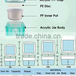 15ml 30ml 50ml 100ml Square Cosmetic Cream Acrylic Jar thumbnail-2