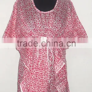 Hand Block Printed Women Casual Wear Kaftan Sexy Fashionable Maxi Dress Designer Beach Wear Poncho Kimono thumbnail-1